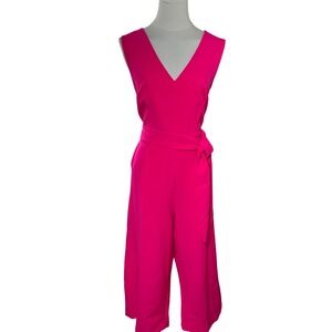 Barbiecore Cropped Wide Leg Jumpsuit Hot Pink Tie Waist Vince Camuto 10